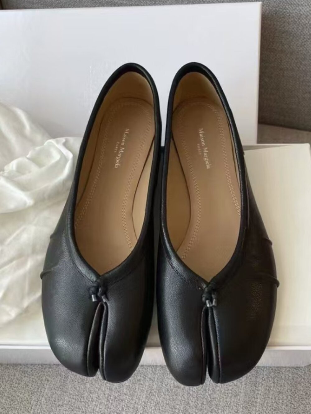 Maison Margiela Black Leather Tabi Ballet Flats